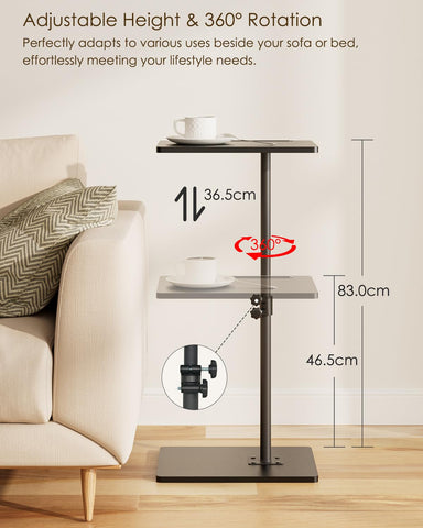 HEYZOEY C-Shaped Side Table Adjustable, 360° Swivel Sofa End Table, 40x30x45-83cm, Small Coffee Table, Bedside Table for Living Room, Bedroom (Black)