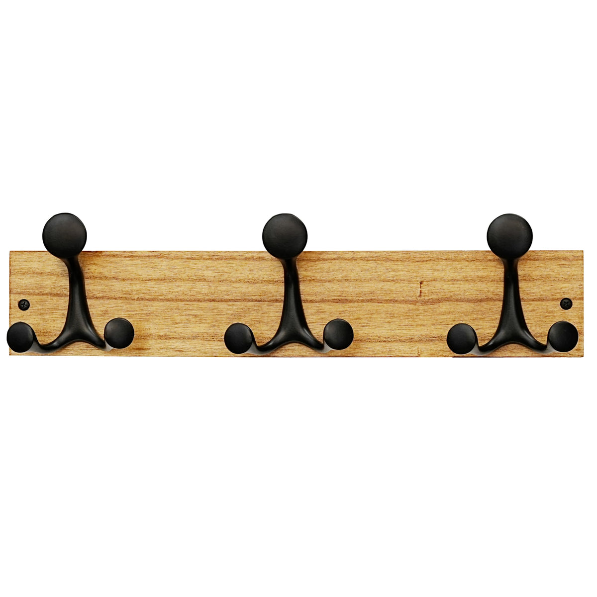 SKOLOO 43cm Light Brown Wood Coat Rack Wall Mount with 3 Triple Hooks - Ideal for Family Entrances, Classrooms, and Pet Supplies Storage