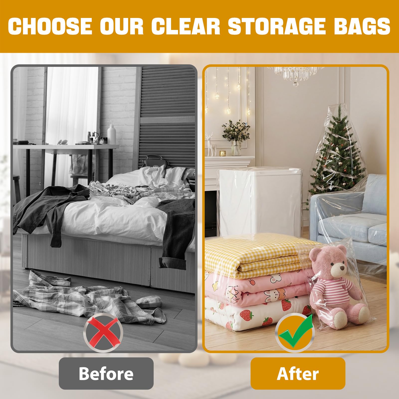 4 Pcs Extra Large Clear Plastic Storage Bags 150x150cm for Clothes