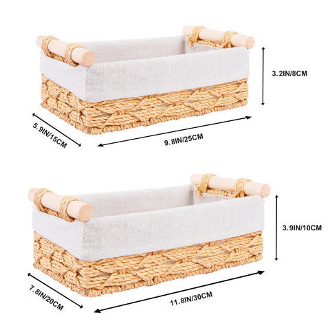 Happy Fox Set of 2 Seagrass Wicker Baskets Bins with Removable Liners，For Shelf Bathroom Kitchen Home Desk (Set of 2 Seagrass)… (Modern)
