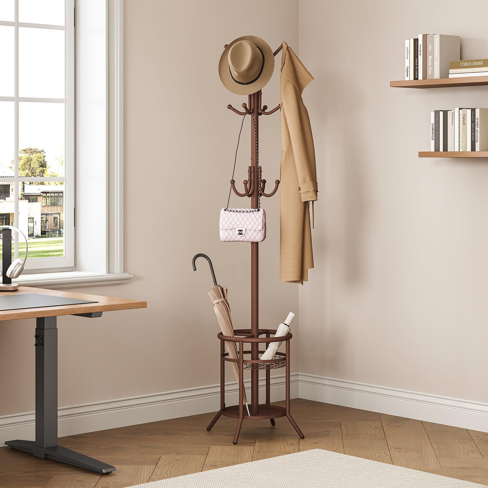 ELYKEN Metal Coat Stand with Umbrella Holder Vintage for Office Hallway