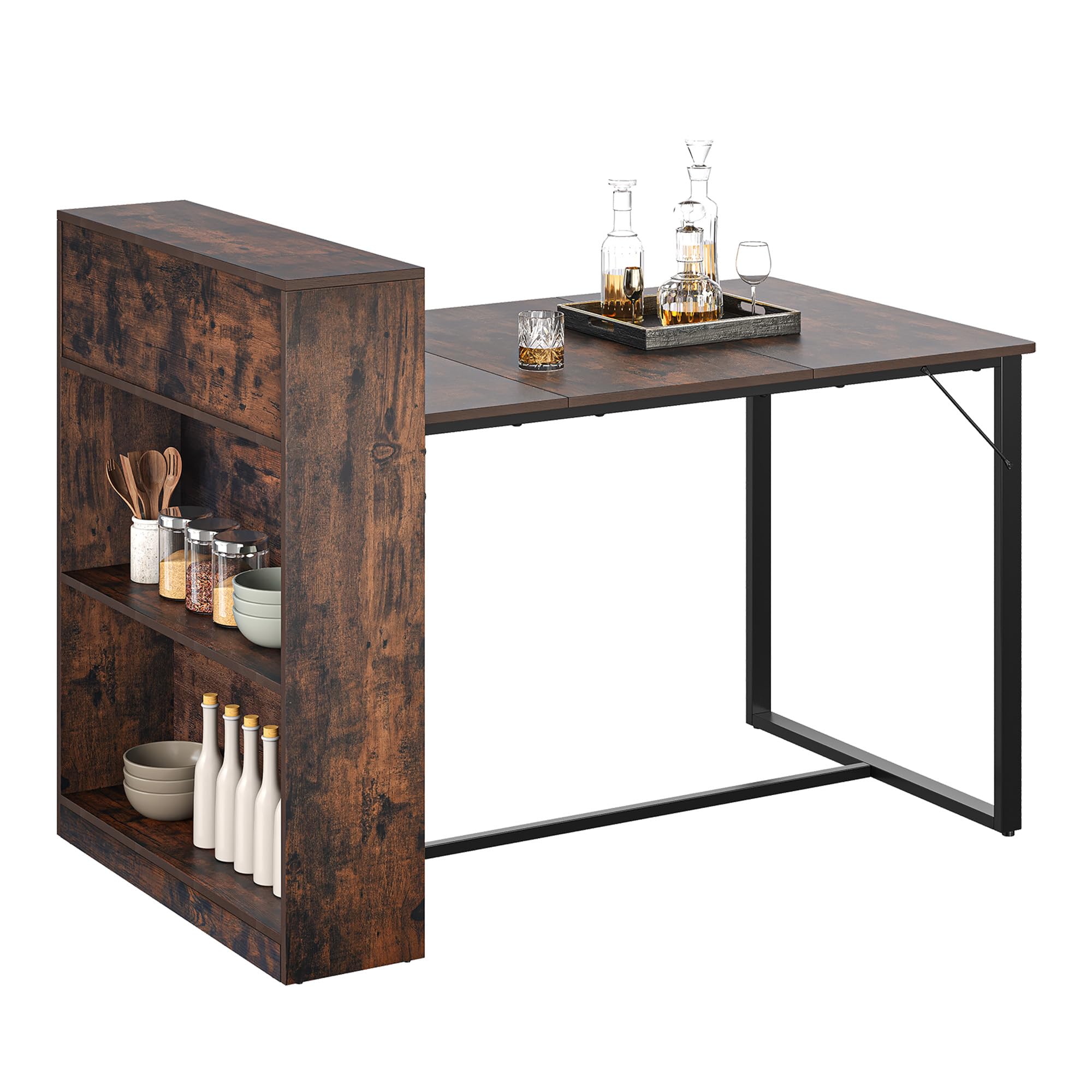 YITAHOME Dining Table with Storage Shelves, Rustic Brown and Black