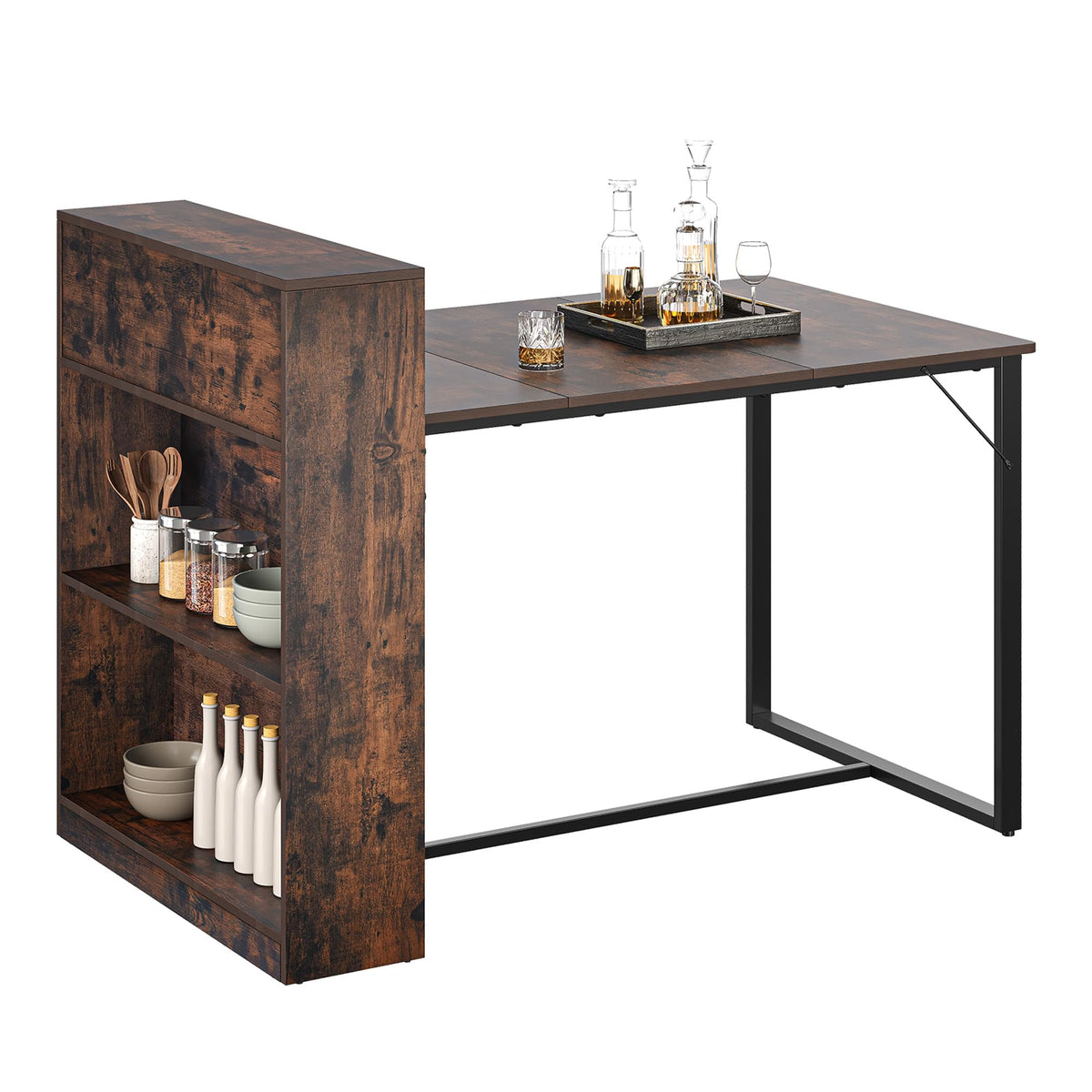 YITAHOME Dining Table with Storage Shelves, Rustic Brown and Black
