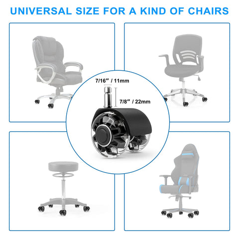 Office Chair Caster Wheels (Set of 5),Heavy-Duty Chair Wheels Support 2200lbs,Mute Rubber Chair Casters for Hardwood Floors and Carpet,2 Inch