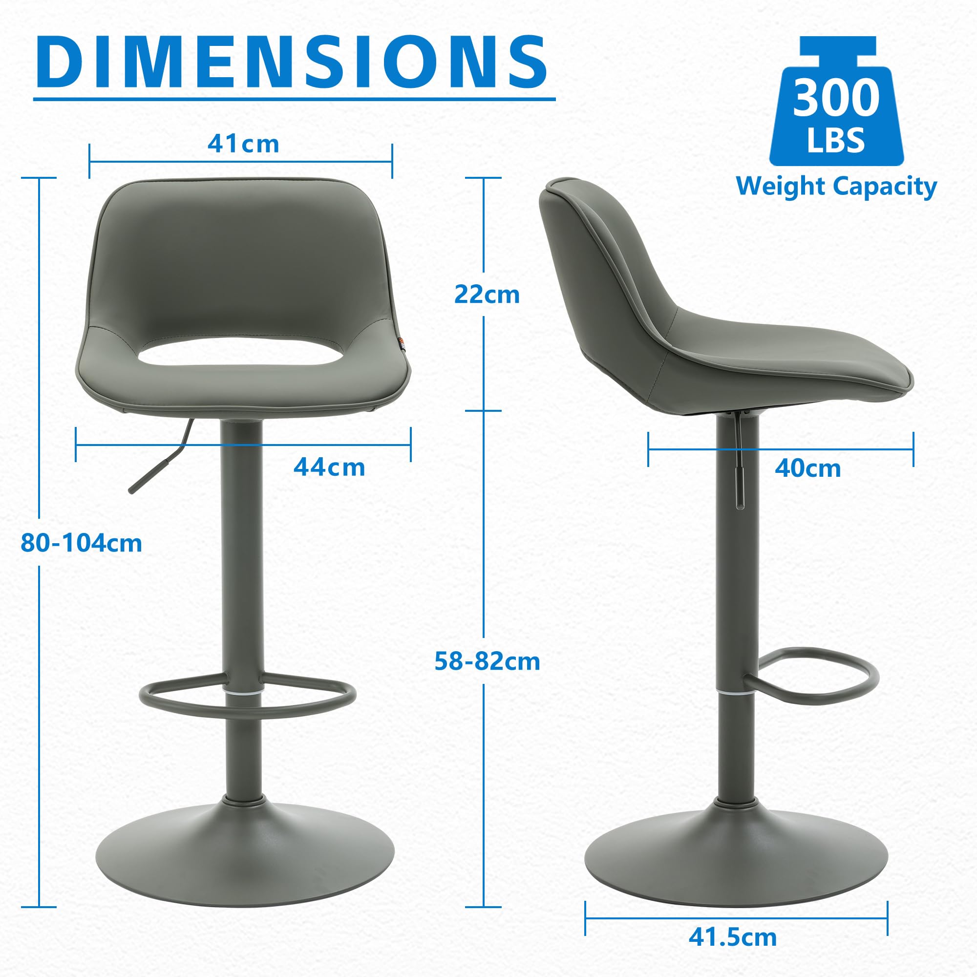 YOUNIKE Bar Stool Set of 2 Modern Swivel, Adjustable Counter Height with Faux Leather Upholstered Hollow Back for Kitchen Island, Olive Green