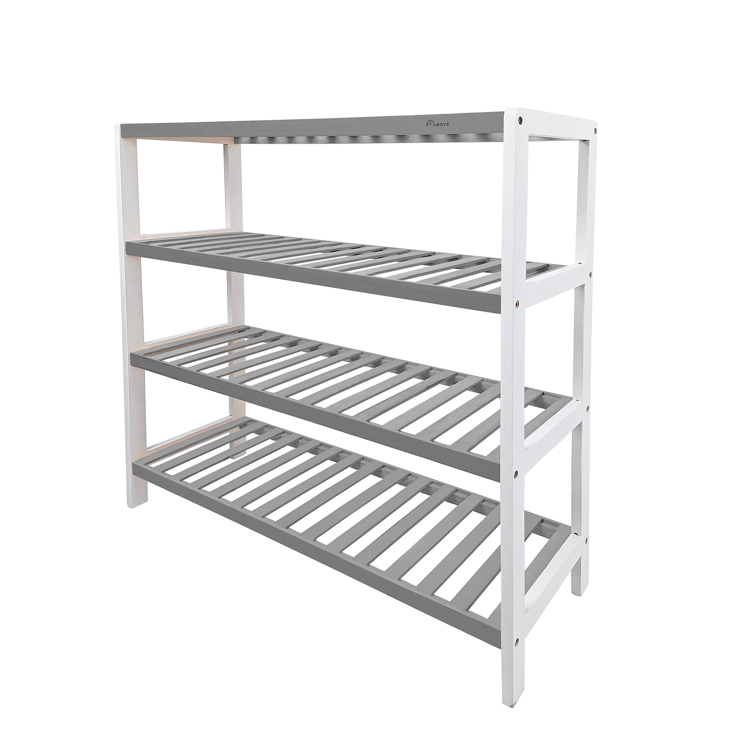 1ABOVE Bamboo Shoe Rack, Plant Rack, Perfect for Corridor, Living Room, Bathroom, Bedroom, Hallway or Small spaces-Parent. (Grey & White, 4 Tier)