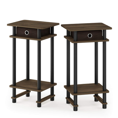Furinno TURN-N-TUBE Side Table Set of 2, 3-Tier End Table with Storage Bin, Open Shelf Night Stand, Bedside Table, for Living Room, Bedroom