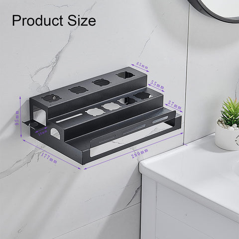 Hosoncovy Metal Wall Mount Holder Organizer Stand Storage Rack with Towel Holder Tabletop Organizer for Dyson Airwrap Styler and Brushes (Black)