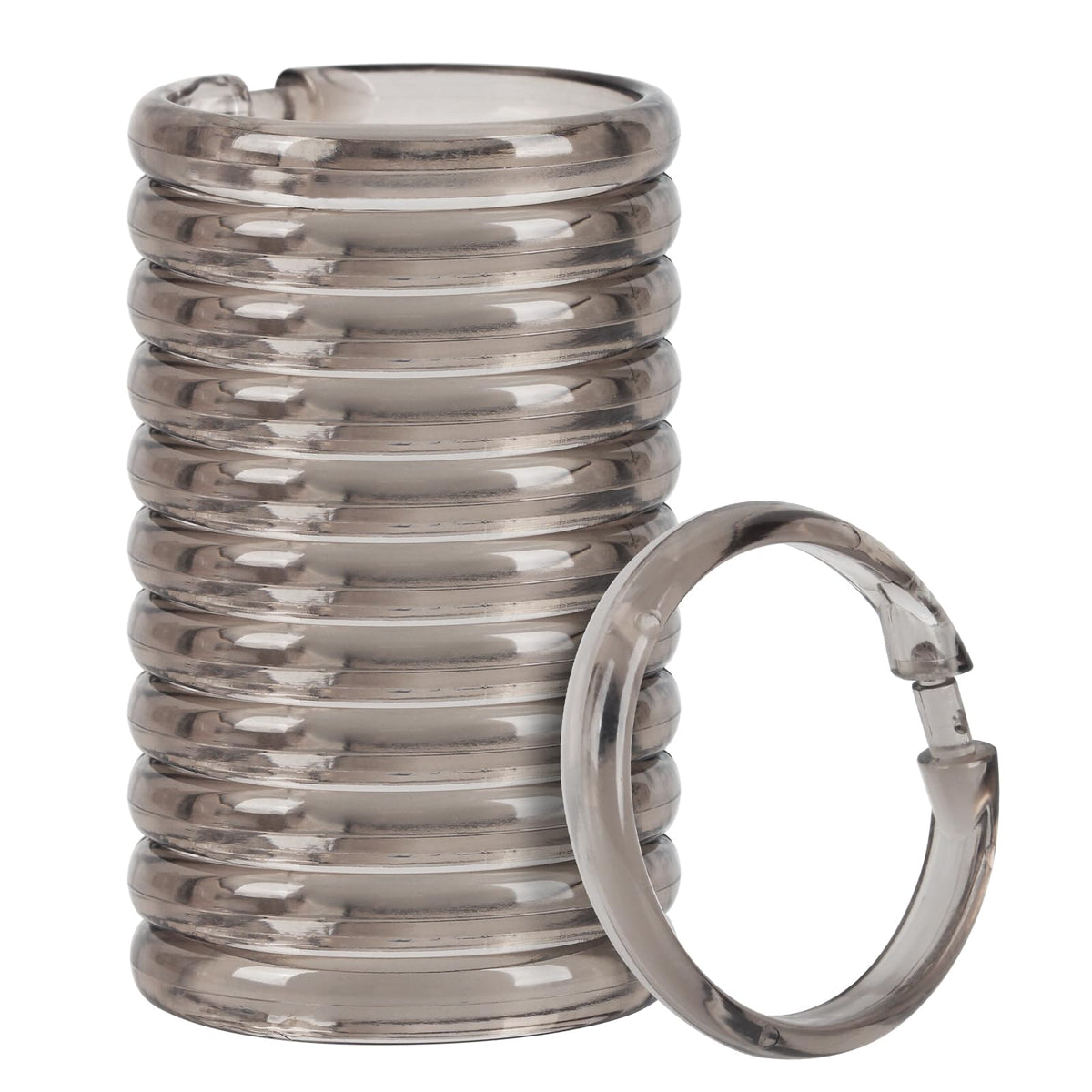 Shower Curtain Rings Plastic Curtain O Rings Hook Hanger Bath Drape Loop Clip Glide 12 Pack (Translucent Grey)