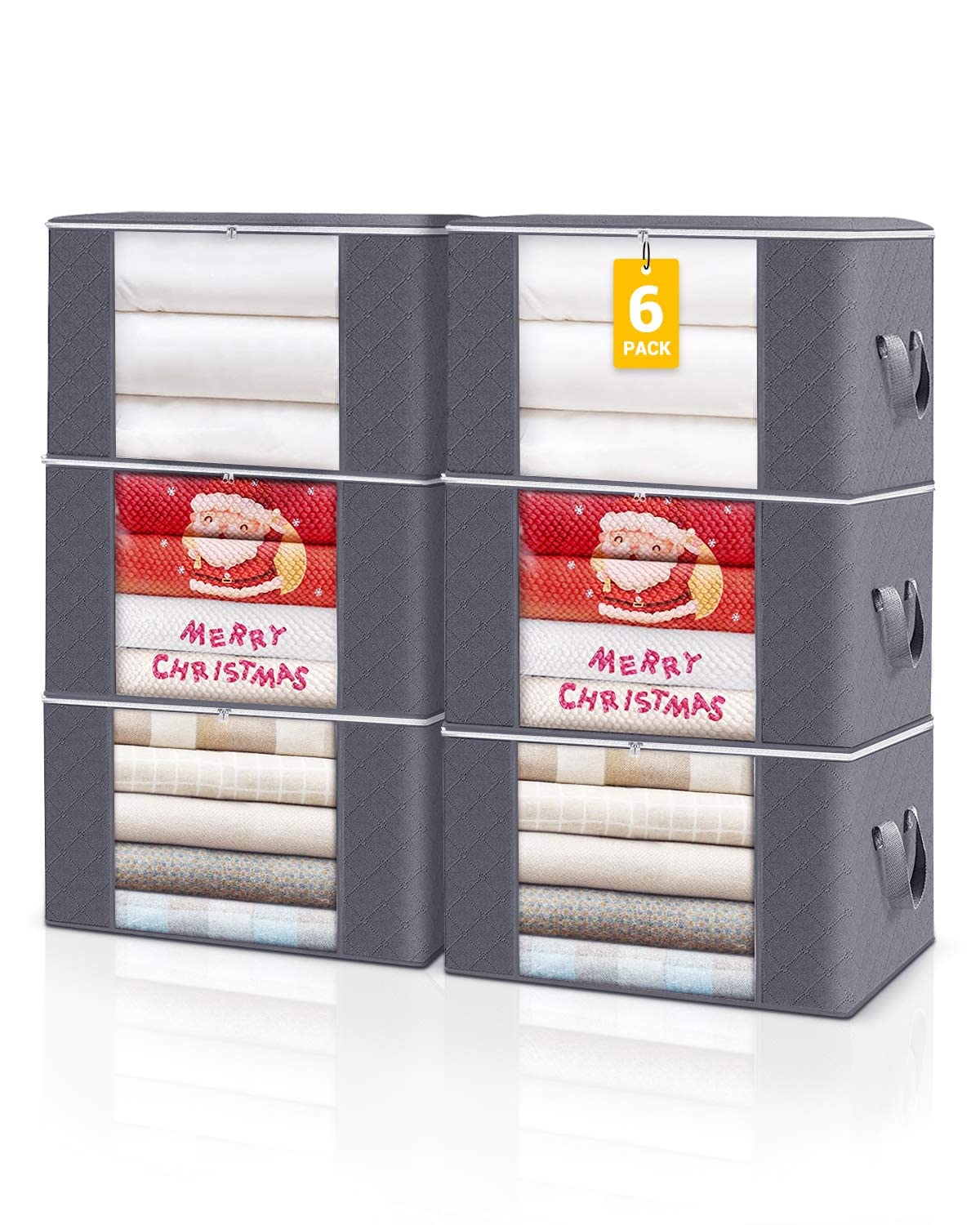 KALAHOL Large Capacity Clothes Storage Bags with Zips, 90L Foldable Clothing Storage Bags Organizer with Reinforced Handle Thick Fabric for