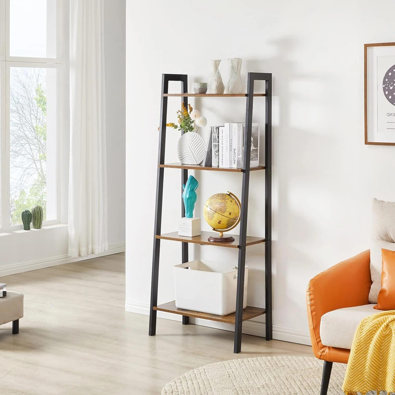 BAKLAM Small Bookshelf, 4-Tier Small Shelves 40cm, Narrow Shelf Tablette, Shelving Unit, Bathroom Corner Shelf, Display Cabinet