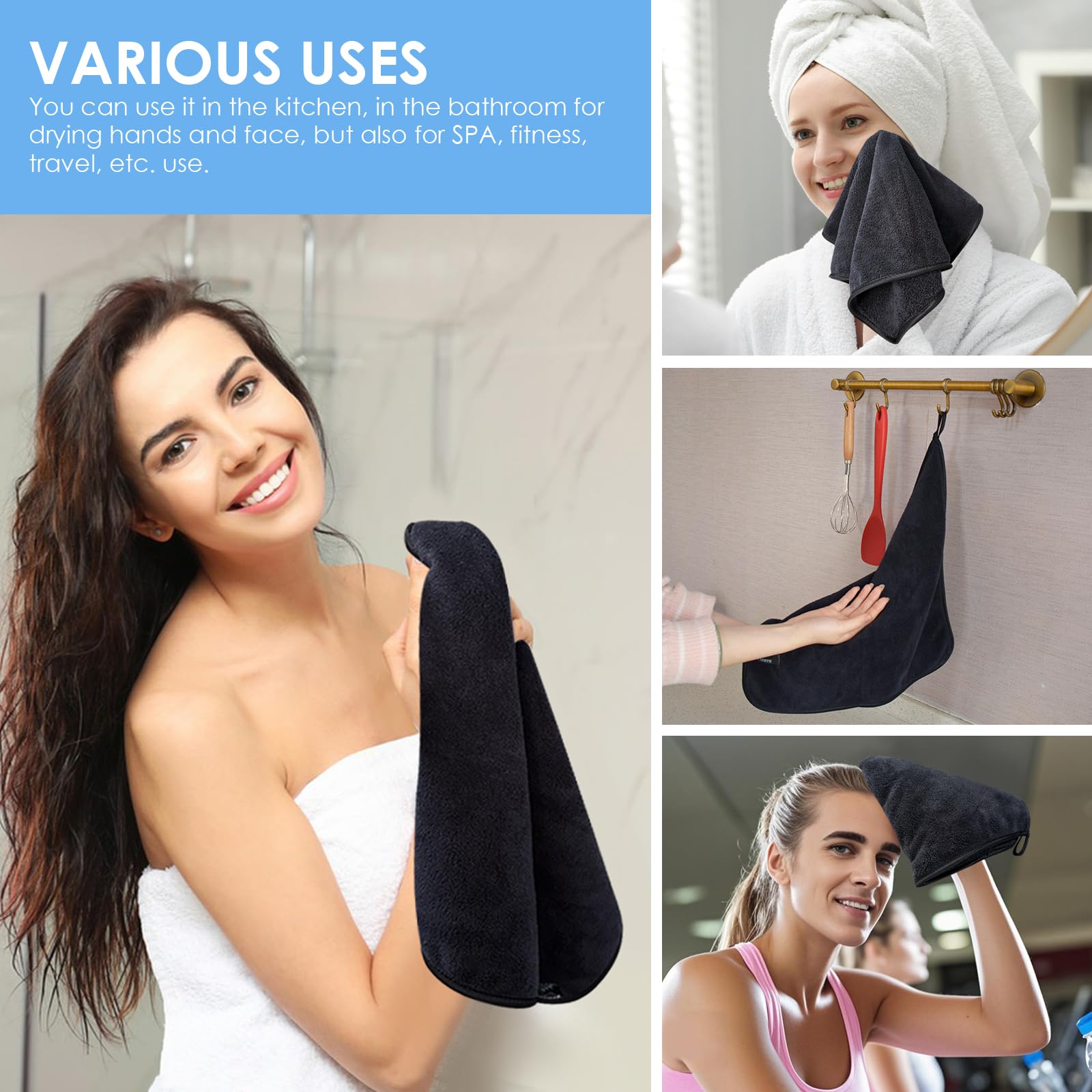 VIVOTE Hand Towel for Kitchen Microfiber Hand Towels with Hanging Loop
