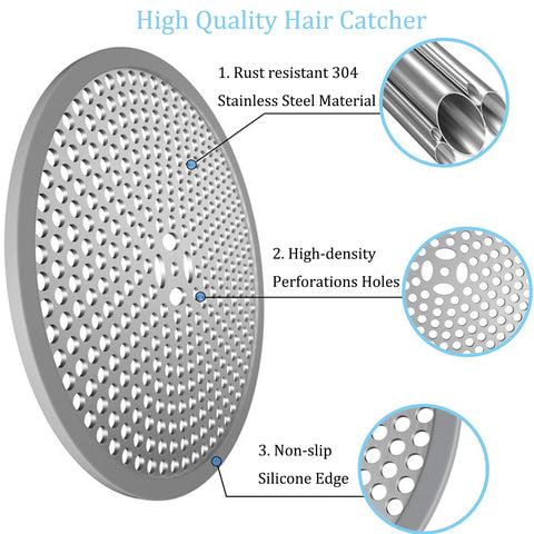 2Pack Shower Drain Hair Catcher Stainless Steel & Silicone Bath Shower Drain Protector Mesh Sink Strainer Drain Filter Shower Plughole Cover for