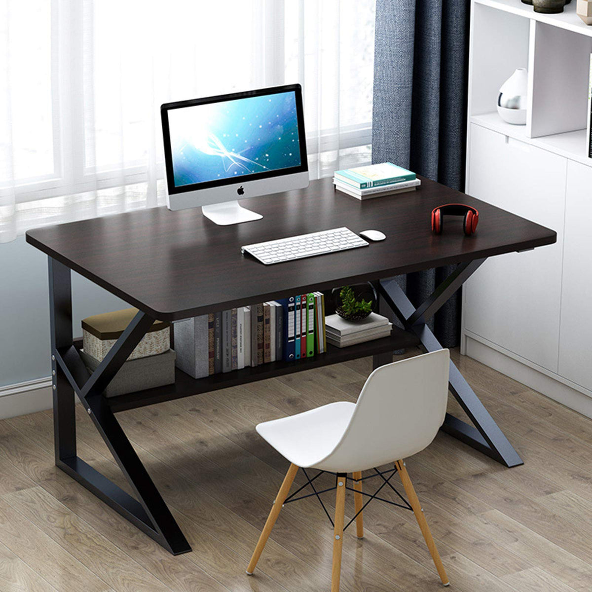 100cm Computer Desk with Bookshelf, Black Willow, Home Office Desk