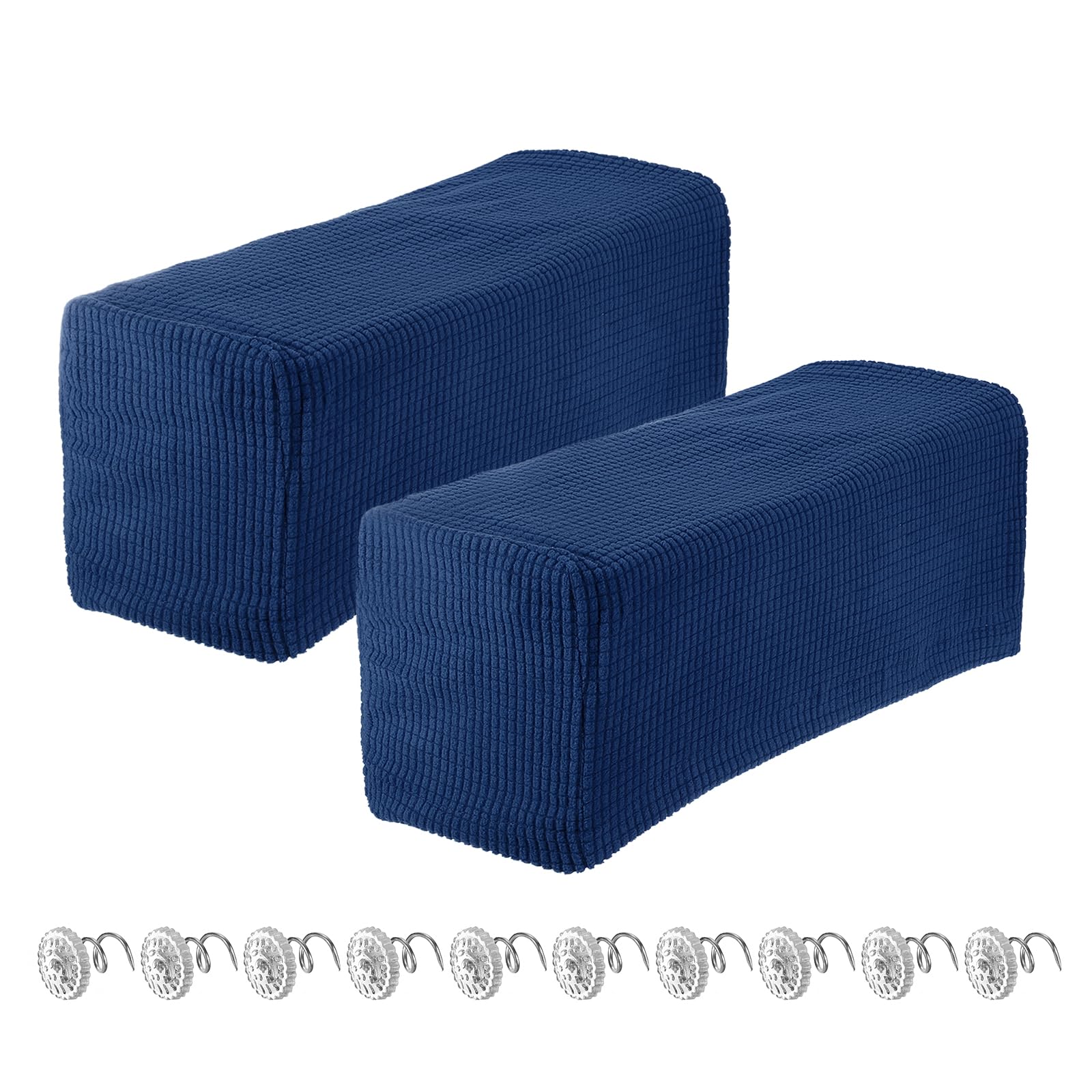 sourcing map 2pcs Stretch Armrest Covers for Chairs/Sofas, Couch Arm Covers with Twist Pin, Furniture Protector Slipcovers Navy Blue
