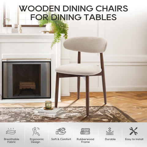 COLAMY Modern Dining Chairs Set with Wooden Legs – Upholstered Fabric Dining Room Chairs with Curved Backrest, Soft Cushion Seat