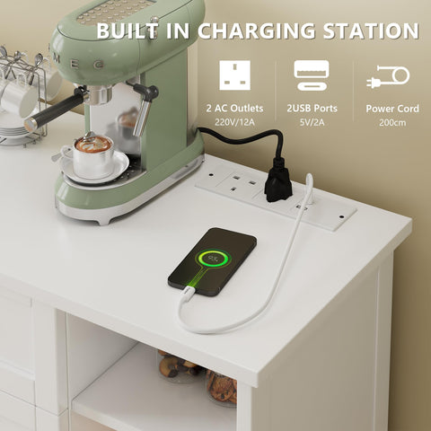 Feonase White Chest of Drawers Bedroom with Charging Station, 3 Drawer Chest of Drawers with Open Storage Unit