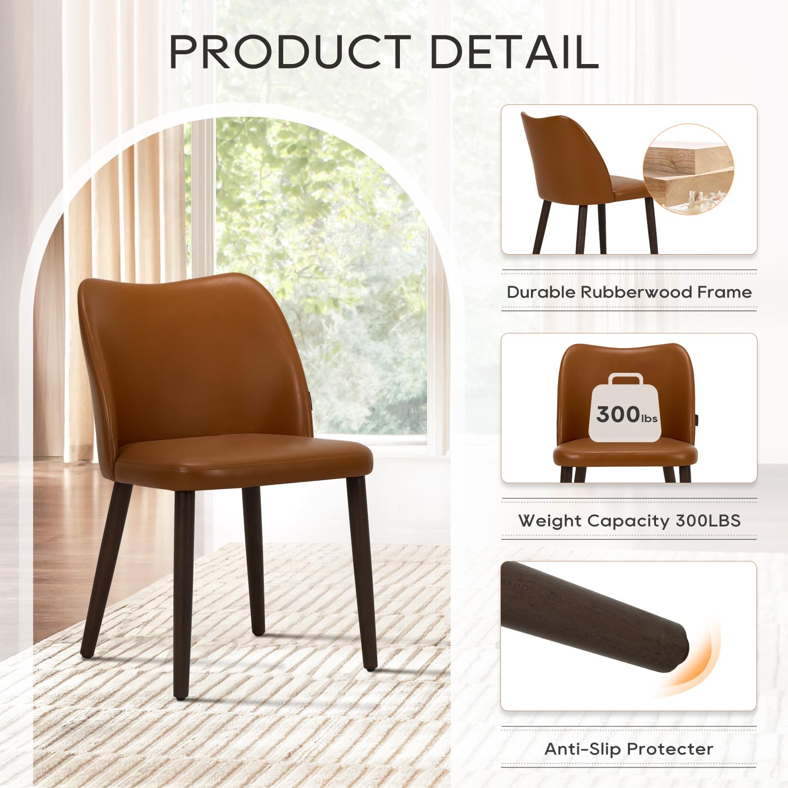 COLAMY Upholstered Dining Chairs, Modern Leather Dining Room Kitchen Side Chair with Padded Seat and Wood Legs for Restaurant/Cafe,White