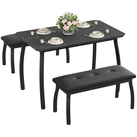 Crevyteg Space Saving Dining Table Set for 4, Modern Kitchen Table and Bench Set with Slide Under Benches for Small Apartments and Breakfast Nooks