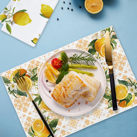 Vspek Lemon Kitchen Towels, Microfiber Tea Towel, Soft Absorbent Quick Dry Reusable Dish Towel Set of 4, Hand Towels for Kitchen Drying