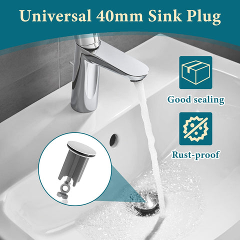 40mm Pop Up Sink Plug, Pop Up Basin Plug Replacement, Bathroom Basin Sink Plug, Replacement Drain Pop-Up Plug