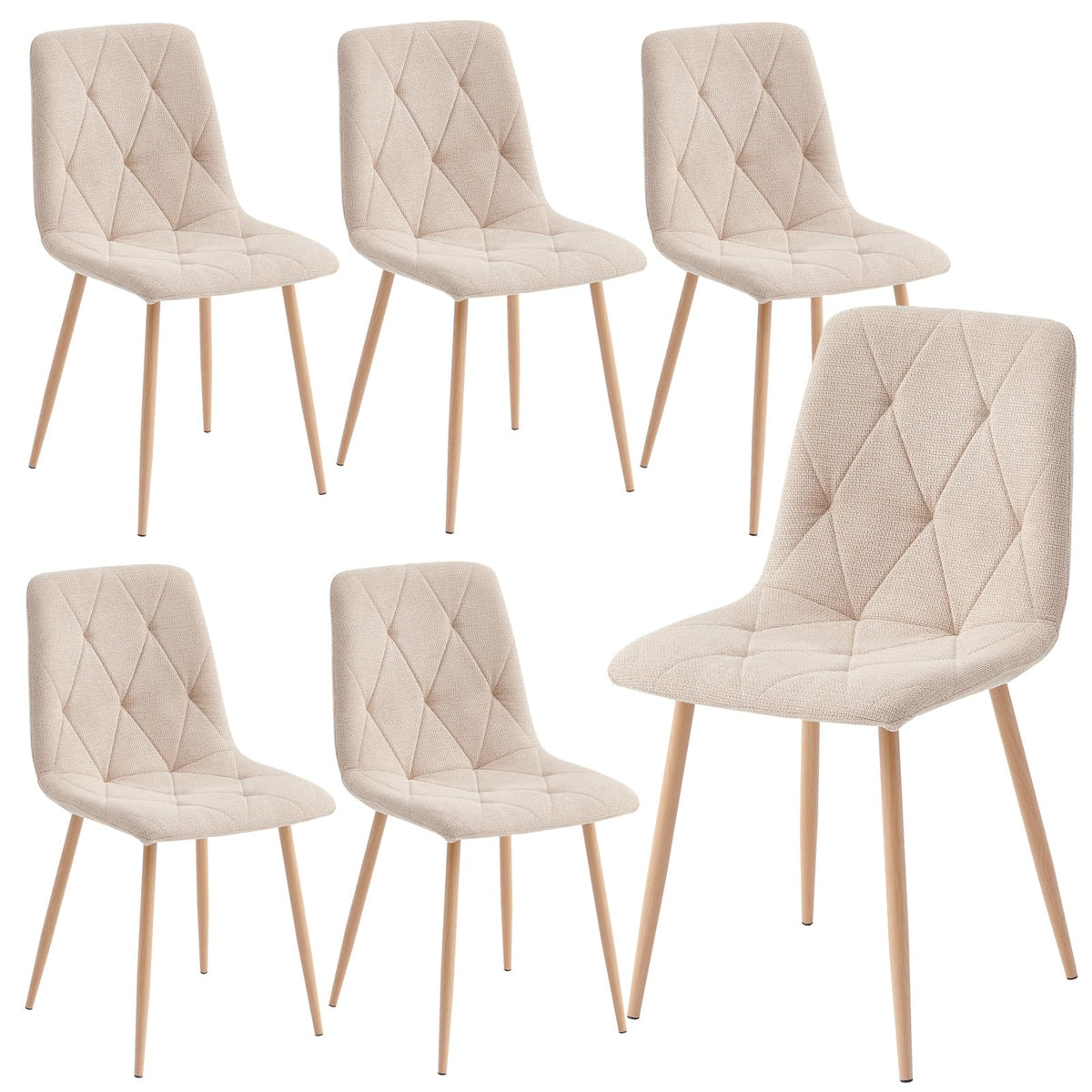 Set of 6 Dining Chairs for Dining Room, Fabric Kitchen Chairs Set, Beige