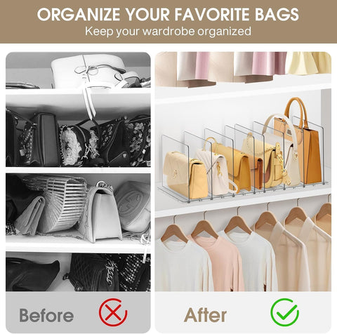 DoubleCare Pack of 8 Shelf Dividers, Adjustable Pocket Dividers, Transparent Acrylic Shelf Dividers, Transparent Handbag Organiser for Cupboards