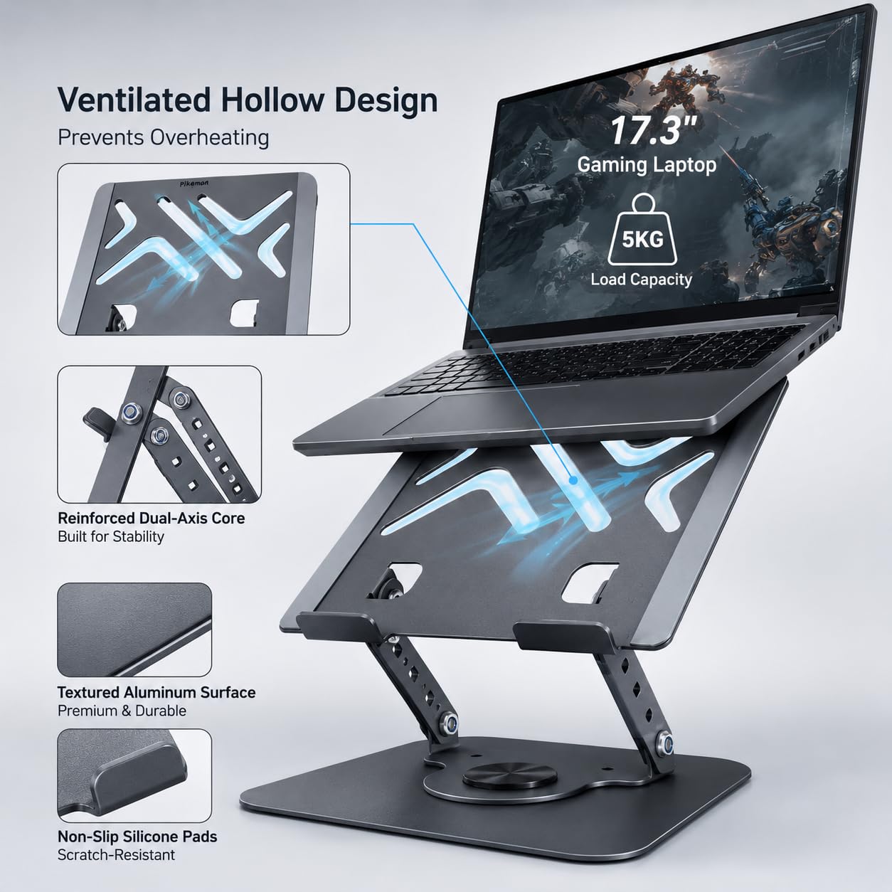 pikeman Laptop Stand 360° Adjustable, Universal for 10-17.3"