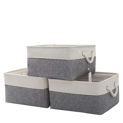 CREADARD Small Storage Box with Cotton Handles, Fabric Foldable Linen Canvas Wardrobe Storage Baskets for Living Room, Laundry Room