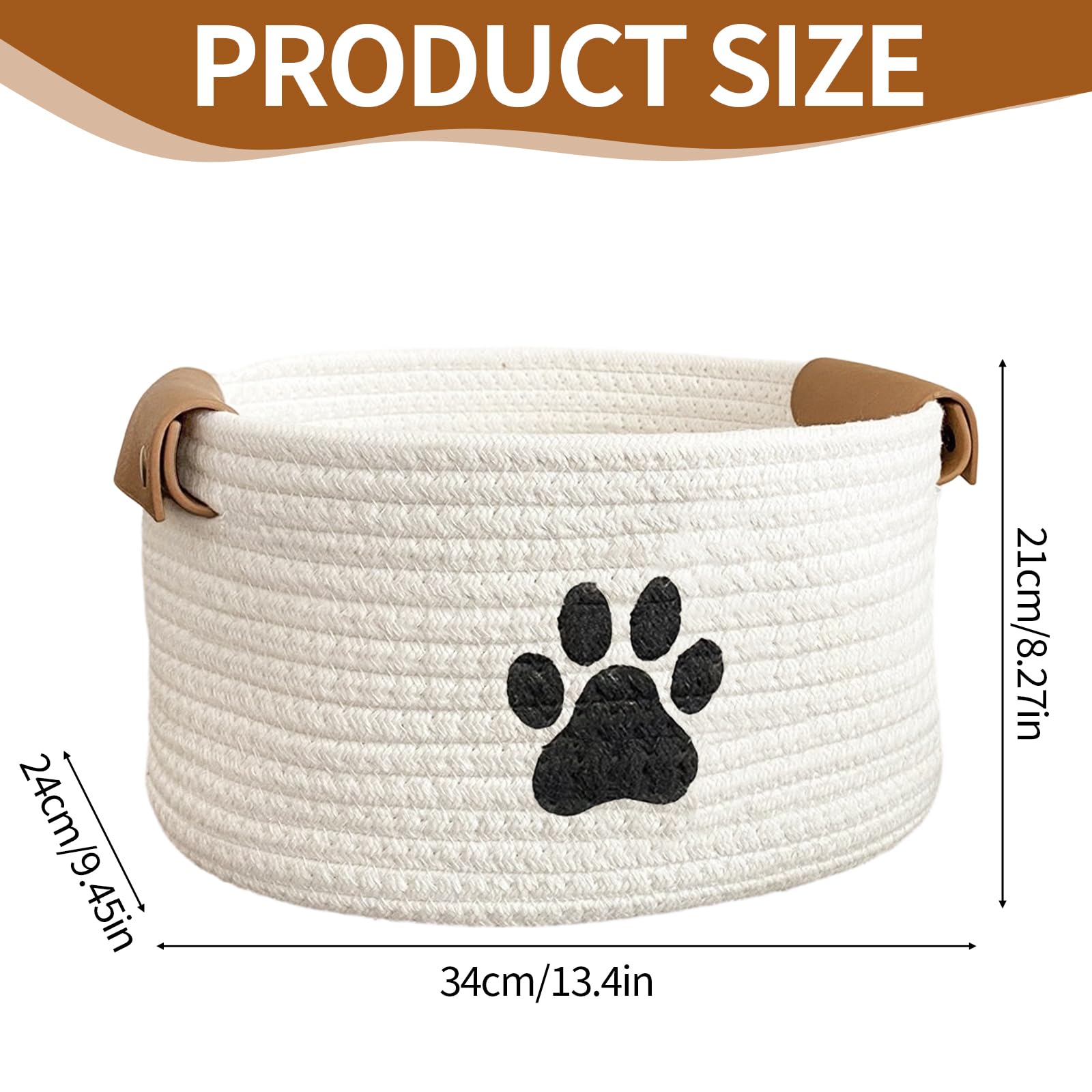 MHYMX Dog Toy Basket, Dog Toy Box 34 X 24 X 21cm Large Pet Toys Storage Boxes Puppy Blanket Basket with Handle Personalised Cotton Rope Organizer