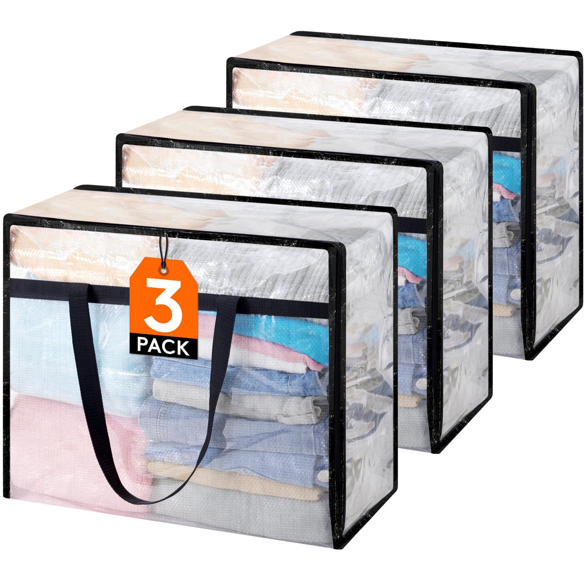 Lifewit 3 Pack Clear Clothes Storage Bag, 40L Comforter Bag with Zipper