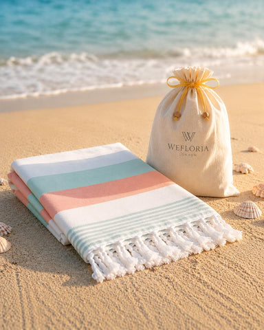 WEFLORIA Turkish Peshtemal Towel – Lightweight Quick Dry Beach & Spa Towel, Oversized Cotton Hammam Towel with Tassels – Travel, Pool, Bath, Sauna
