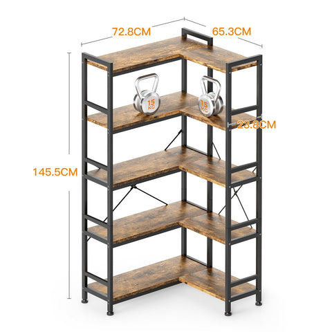 Coleshome 5-Tier L-Shape Corner Bookcase, 145.5cm, Brown