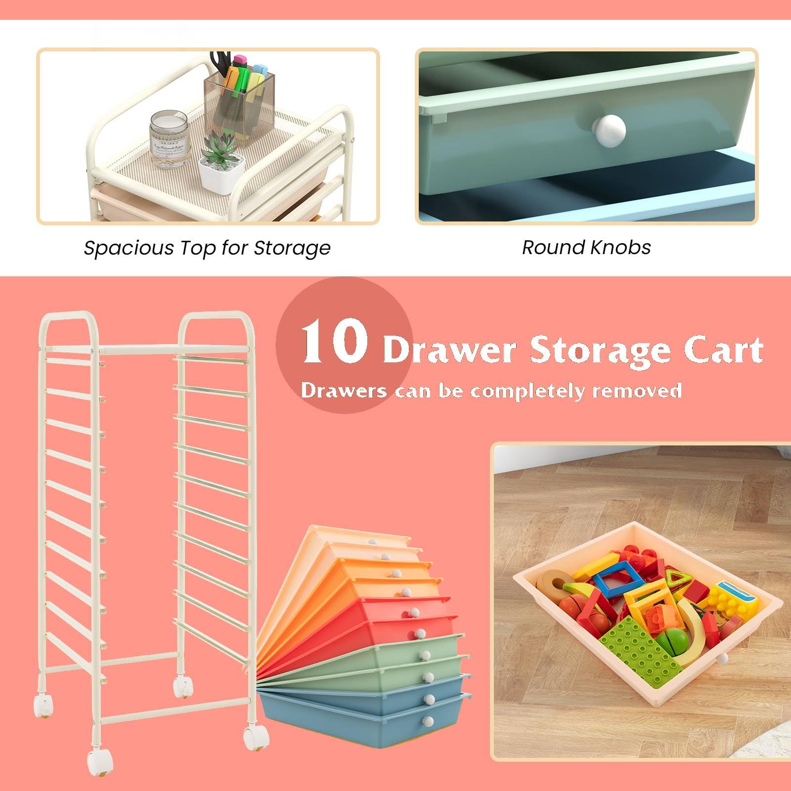 GiantexUK 10 Drawers Rolling Trolley (Colorful)