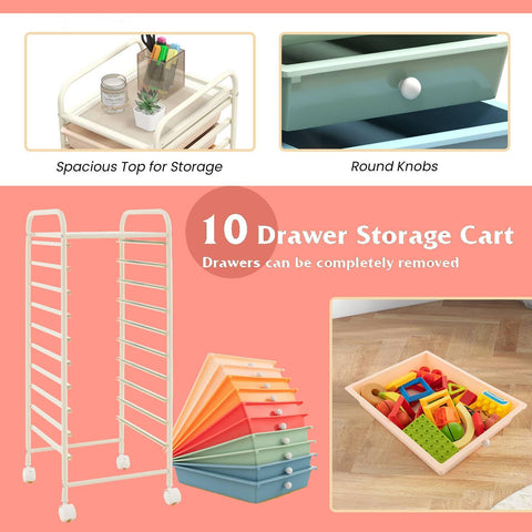 GiantexUK 10 Drawers Rolling Trolley (Colorful)