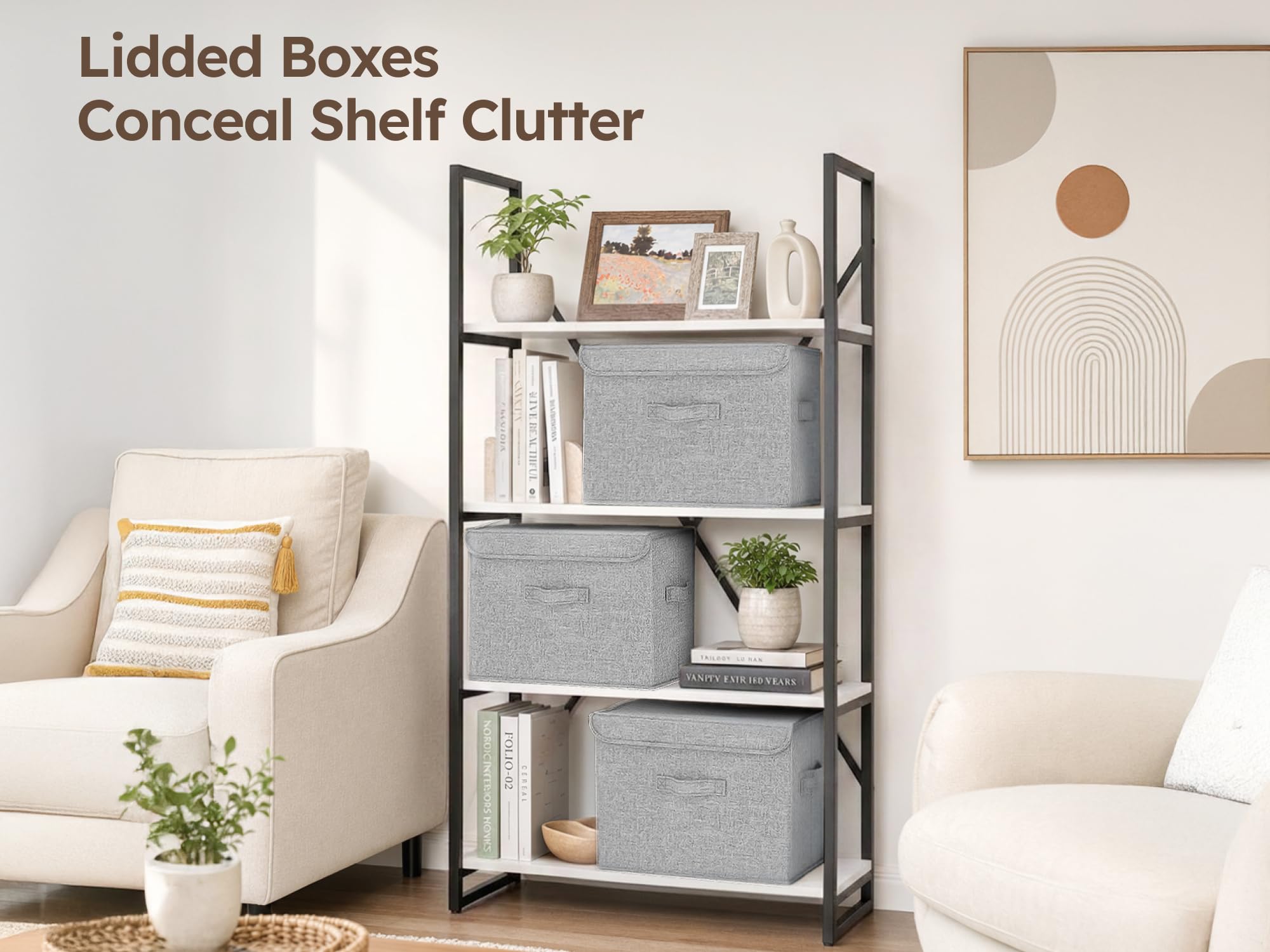 5 Pack of Stackable Storage Boxes with Lids Linen Wardrobe Organiser 37.8L