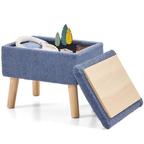 BRIAN & DANY Footstool Ottoman with Storage, Teddy Fleece Rectangle Storage Ottoman