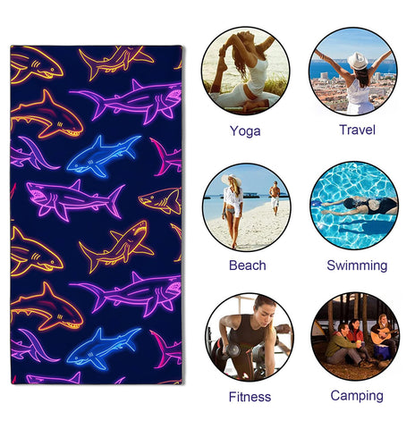 YISUMEI Sharks Illustration Beach Towels for Adults Extra Large 180 x 90 cm, Microfibre Quick Dry Towel for Travel Swimming Camping Sports