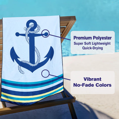 Violetpos Nautical Anchor Beach Towel, Extra Large 180x90 cm 250GSM Microfibre, Sand Free Quick Dry