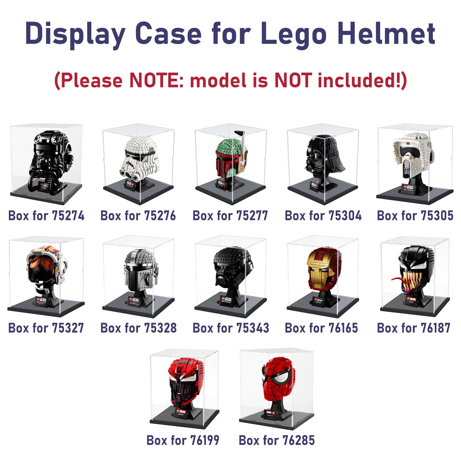 Nynelly Acrylic Display Case for Lego Star Wars Helmet Mandalorian Helmet for Lego R2D2 Models Figures