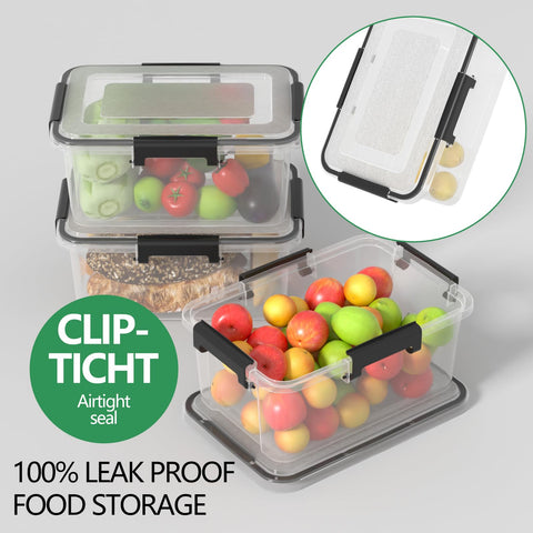 Parlynies 10 L Airtight Clear Plastic Storage Box, Stackable Storage Bin with Seal Lid, 2 Packs