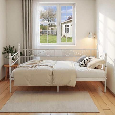 FetiNes Day Bed Frame 90 x 200 cm, Metal, White, Scandinavian Style, Convertible Day Bed with Under-bed Storage