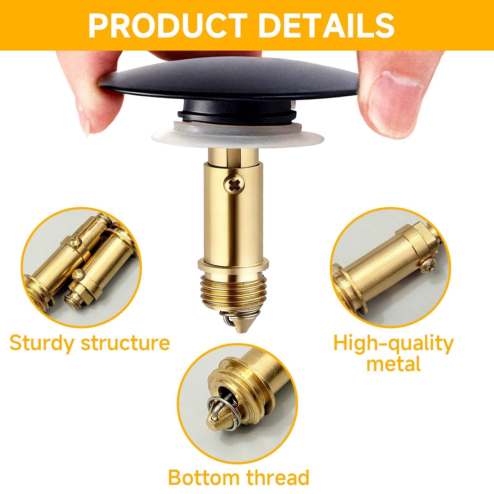 2PCS Basin Pop Up Click Clack, Pop Up Sink Plug Replacement Basin Plug Internal Spring Brass Plug Bolt Click Clack Plug Replacement for Most Sink