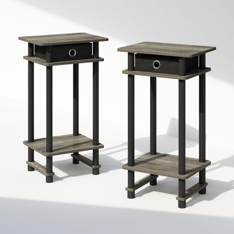 Furinno TURN-N-TUBE Night Stand Set of 2, 3-Tier Open Shelf Design Nightstand with Storage Bin, Tall Bedside Table, End Table, Side Table