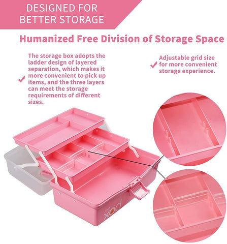 Creahaus 12in 3 Layer Multipurpose Storage Box/Craft Storage Boxes With Compartments/Plastic Tool Box/Medicine Storage Box/Hair Accessories