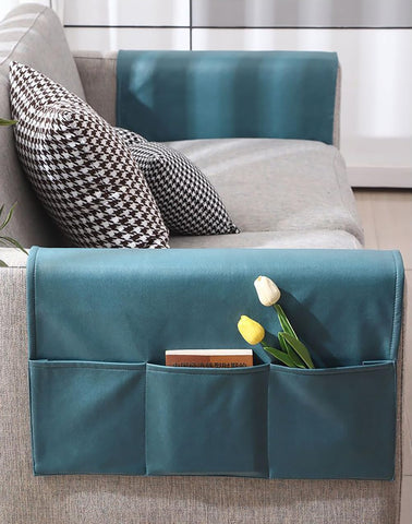 Sofa Chair Armrest Organizer Hanging Storage Bag - Waterproof Armchair Cover Caddy With Tidy Holder Pouch for Tablet, Phone, Glasses, Book, Magazine