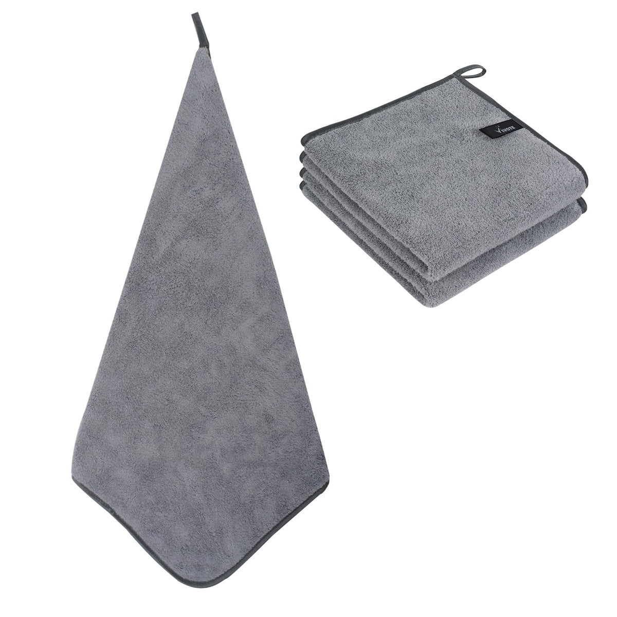 VIVOTE Microfiber Hand Towel Quick Dry Hand Towels with Hanging Loop Gray