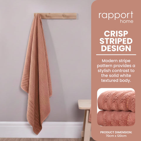 Rapport Home Linear Bath Towels 2-Pack | Rose Red | 70x120cm | 100% Cotton 500gsm | Oeko-Tex Made in Green & BCI Certified