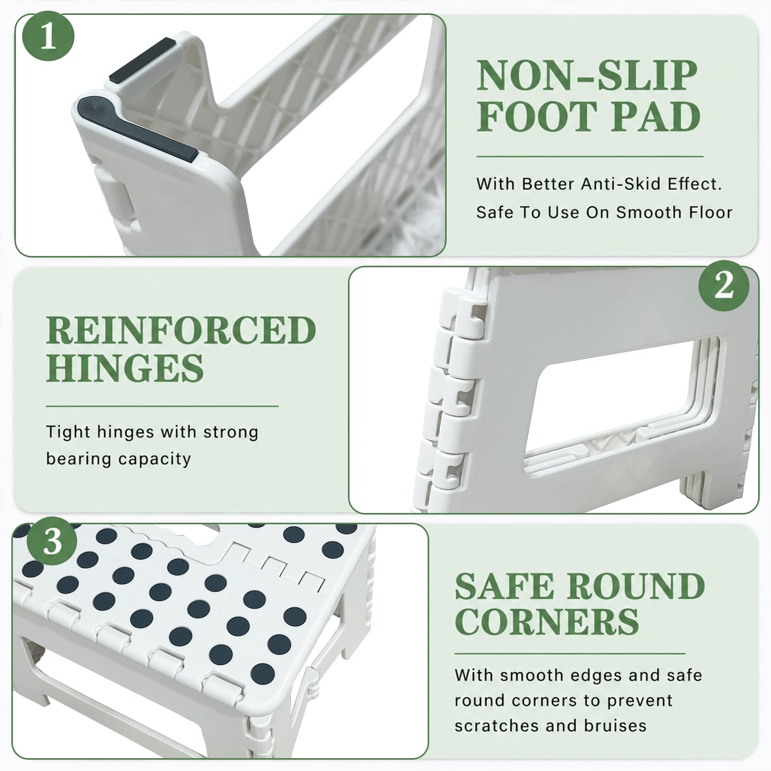 MASS DYNAMIC 9 Inch Folding Step Stool, Portable Plastic Footstool with Carry Handle, Non-Slip Top, Compact Collapsible Seat for Kitchen, Bathroom