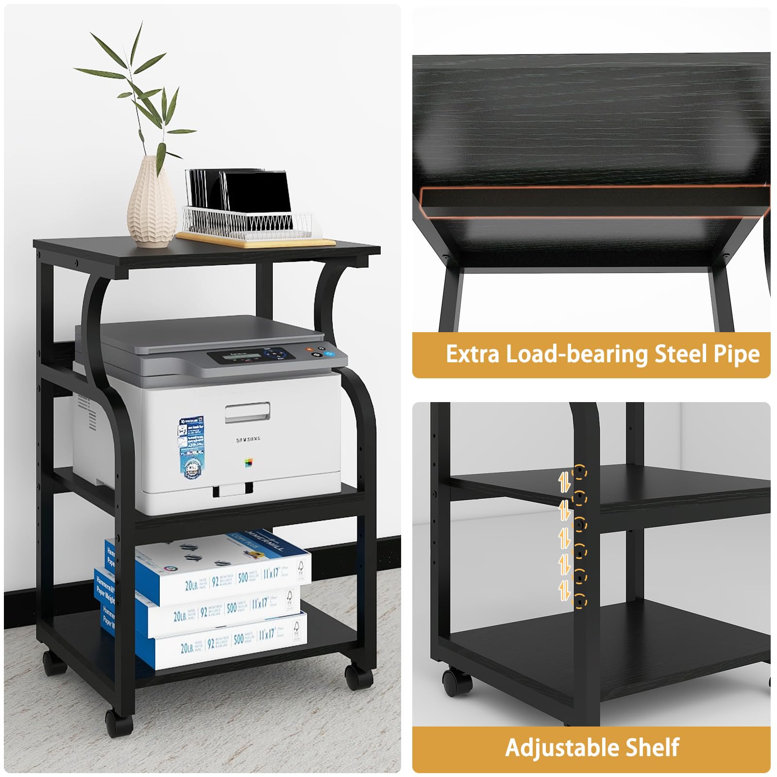 PUNCIA 50x40x73cm Large Printer Stand, Storage Unit with Adjustable Shelf